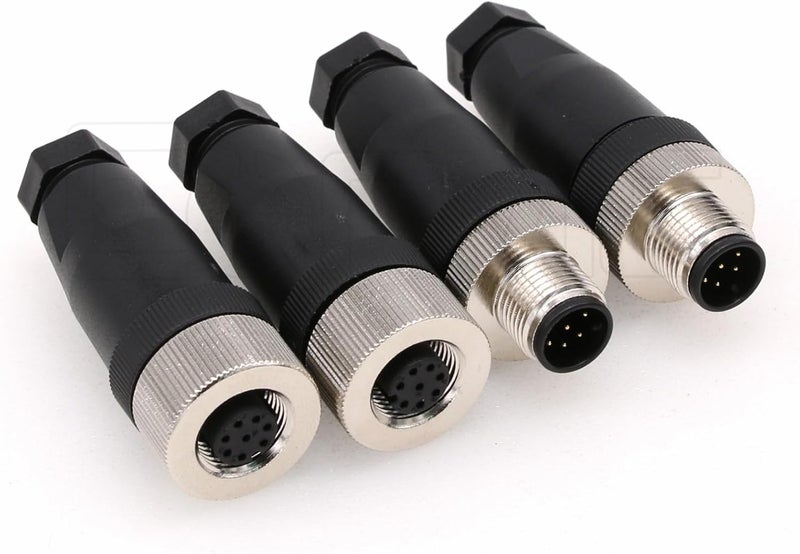 Eonvic M12 8 Pin Male & Female Connector, 12mm A Code IP67 30V 2A AC/DC Industrial Circular Connector, Unshiled Field Assembly Wireable Sensor Straight 2sets - Image 1